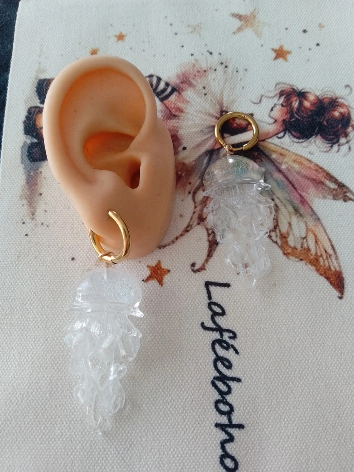 Witte en parelachtige kwal creoolse oorbellen – photo 2